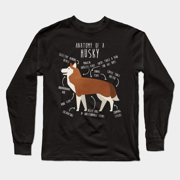 Red Siberian Husky Dog Anatomy Long Sleeve T-Shirt by Psitta